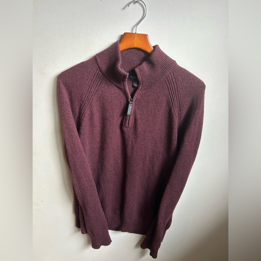 Banana Republic Men's Maroon 1/4 Zip Italian Wool Sweater